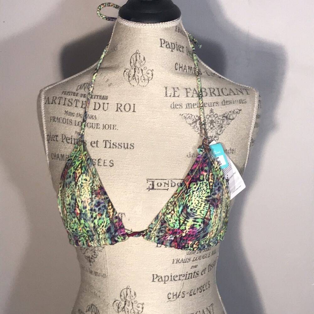 NEW Malai swimwear neon green tribal + animal print triangle bikini top size M
